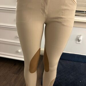 Beige Equestrian Breeches with Brown Knee Patches